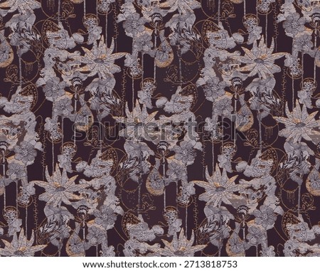 Allover floral pattern creative effect botany hand drown blossom art rough faded flowers digital printing on fabric home decor wallpaper background saree suit shirt duppata fashion dress bed sheet rug