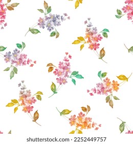 allover floral pattern hand drown watercolor flower and random placement renbow look digital print blossom different types artistic texture effect blooming garments design amazing fabric concept 