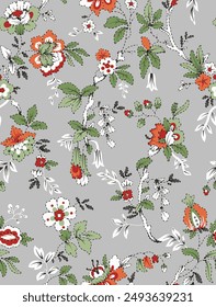 allover floral pattern seamless design motifs digital graphics fashion textile colour full mono tones different shades borders shirt stoler trouser t shirt sleeves s hand bags rags indion motifs