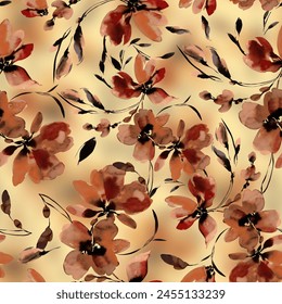 allover flowers and leaves sober colored pattern red and skin colored pattern to be used in textile designing
