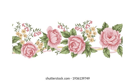 Allover multi motif flowers ornament  Seamless pattern with watercolor flowers pink roses, repeat floral texture, vintage background hand drawing. Perfectly for wrapping paper, wallpaper fabric print