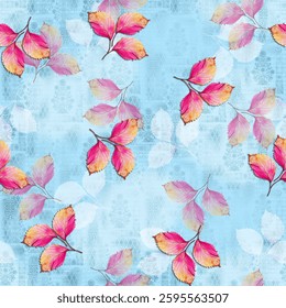 Allover, Textile, Digital Print solid multicolor of vector abstract leaves and many kind small flower with medium color, all over vector design with solid background illustration digital image f