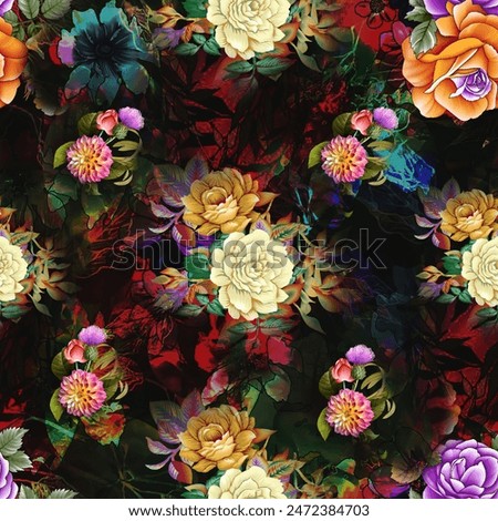 allover vector flowers pattern on blue background Vintage Style Red Floral Pattern on Blue Background, Spring Floral, Classic Dainty Floral Seamless Print Designallover small flower pattern on