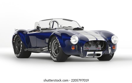 Almaty, Kazakhstan - 15 June 2022. 1966 Shelby Cobra 427 SC Vintage Old Classic Sport Car Convertible. Isolated 3 D Render