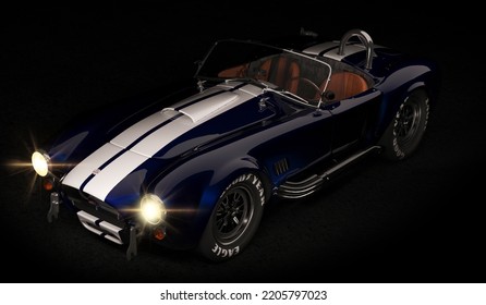 Almaty, Kazakhstan - 15 June 2022. 1966 Shelby Cobra 427 SC Vintage Old Classic Sport Car Convertible. Isolated 3 D Render