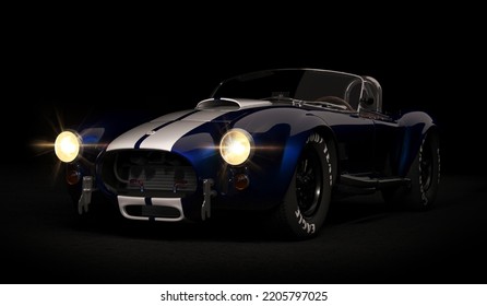 Almaty, Kazakhstan - 15 June 2022. 1966 Shelby Cobra 427 SC Vintage Old Classic Sport Car Convertible. Isolated 3 D Render