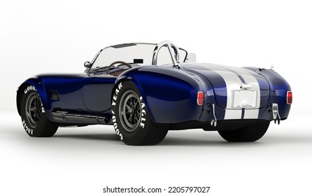 Almaty, Kazakhstan - 15 June 2022. 1966 Shelby Cobra 427 SC Vintage Old Classic Sport Car Convertible. Isolated 3 D Render