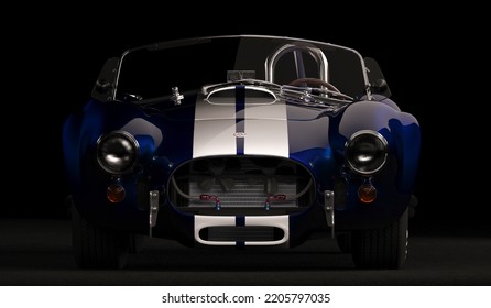 Almaty, Kazakhstan - 15 June 2022. 1966 Shelby Cobra 427 SC Vintage Old Classic Sport Car Convertible. Isolated 3 D Render