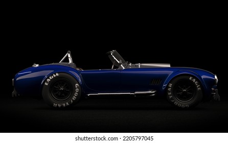 Almaty, Kazakhstan - 15 June 2022. 1966 Shelby Cobra 427 SC Vintage Old Classic Sport Car Convertible. Isolated 3 D Render