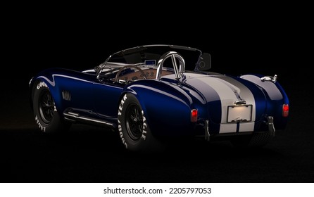 Almaty, Kazakhstan - 15 June 2022. 1966 Shelby Cobra 427 SC Vintage Old Classic Sport Car Convertible. Isolated 3 D Render