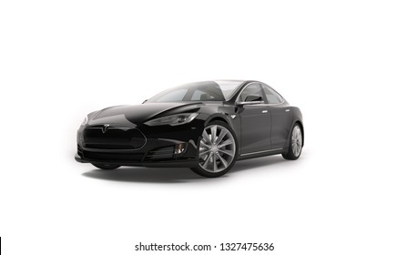 Almaty, Kazakhstan; February 25, 2019. Tesla model S on the isolated background. 3D render.