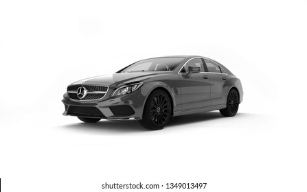 Almaty, Kazakhstan - march 24, 2019: Mercedes-Benz cls 500 AMG stylish luxury business class fast car on isolated white background. 3d render