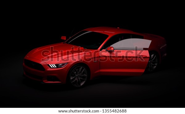 Almaty, Kazakhstan.\
MARCH 28: Ford Mustang V8 5.0L. luxury stylish car on dark, black\
background. 3D\
render