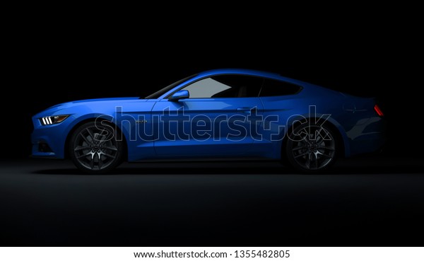 Almaty, Kazakhstan.\
MARCH 28: Ford Mustang V8 5.0L. luxury stylish car on dark, black\
background. 3D\
render