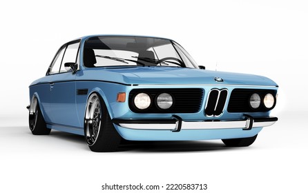 Almaty, Kazakhstan - September 25, 2022: BMW E9 3.0 CSi Classic German Big Fast Grand Luxury Executive 1970s Coupe Car Isolated On The White Background. 3d Render