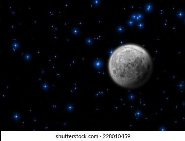 Almost full Moon on a starry skies. 