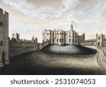 Alnwick Keep (1740-1819) vintage illustration by William Beilby. Architecture castle illustration. Vintage exterior architecture art drawing illustration, old castle architecture painting art print.