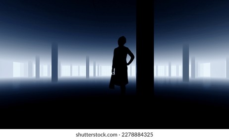 alone in the dark of empty building 3d render liminal space - Shutterstock ID 2278884325