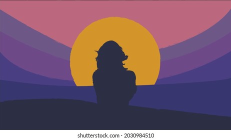 Alone Girl In Front Of Sun, Simple Illustration , The Wallpaper Of 8k.