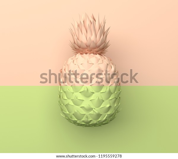 Alone pineapple is divided in half\
horizontally light green and beige color. Illustration in pastel\
colors. Tropical exotic fruit isolated on light green and beige\
pastel background. 3D\
rendering.