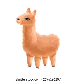 Alpaca Girl Clipart. Watercolor Hand Painted Illustration Isolated White. Funny Fluffy Llama Animal.