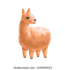 Alpaca Girl Clipart. Watercolor Hand Painted Illustration Isolated White. Funny Fluffy Llama Animal.