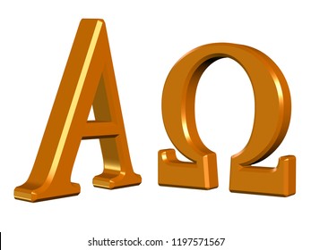 Alpha and omega, letters against white background, 3D illustration