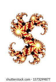 Alphabet artistic lettering of fire letter S with effect of Fractal Julia sets.Calligraphy bright design for Superhero,Superman,Super star,Satan,Sport...Spiral print for t-shirt  with fiery curls.