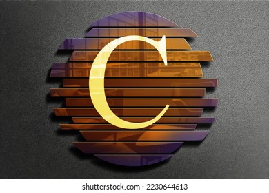 alphabet C in cut circle with gray background 