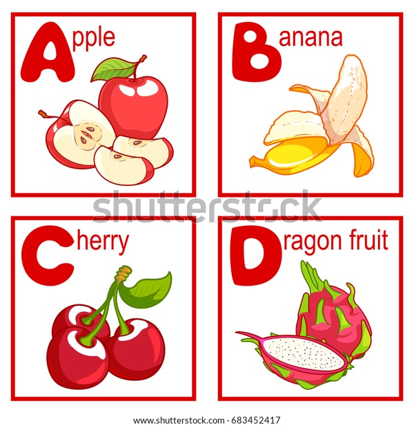 Alphabet Cute Fruits Letters D Cartoon Stock Illustration 683452417 ...