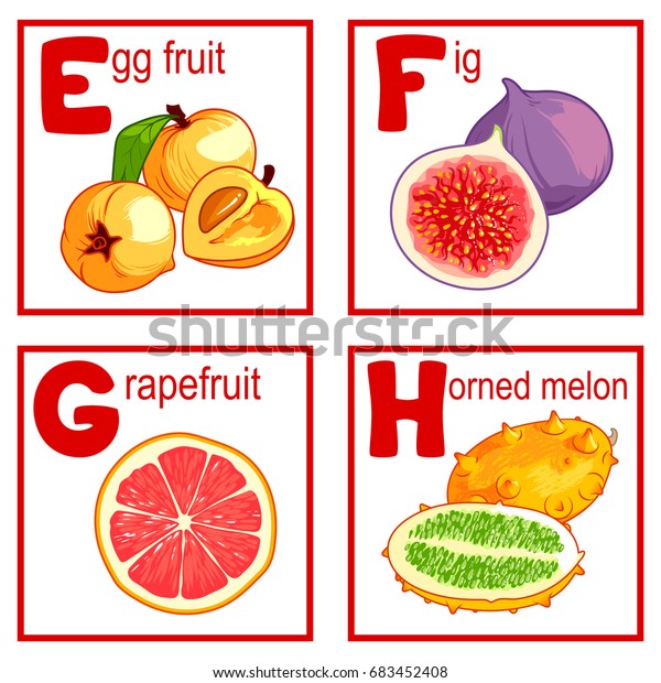 Alphabet Cute Fruits Letters E H Stock Vector (Royalty Free) 581190520 | Shutterstock