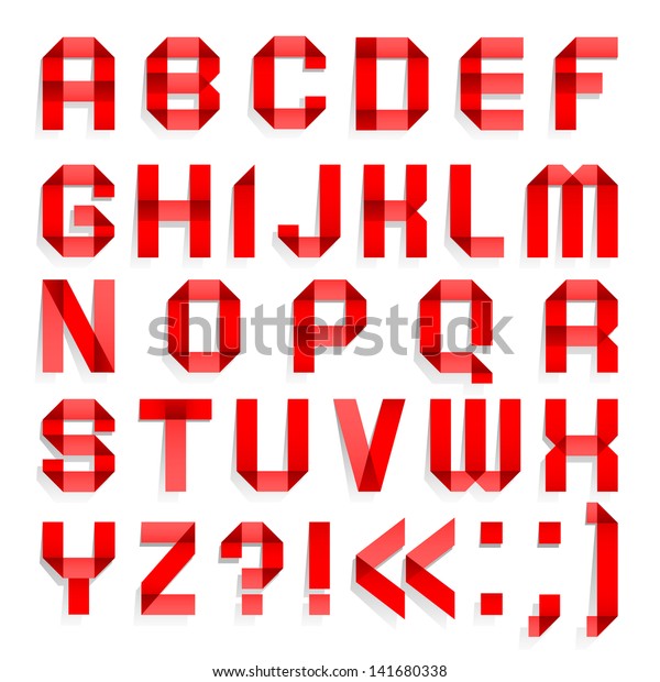 Alphabet Folded Red Paper Roman Alphabet Stock Illustration