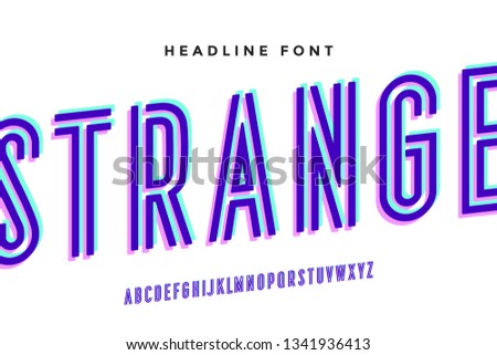Alphabet and font. Bold, regular and medium uppercase letters. Strong trendy industrial inline condensed font for creative design, advertising, typographic. Illustration