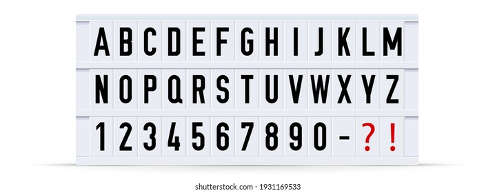 Alphabet, Font Displayed On A Vintage Letter Board Light Box. Illustration.