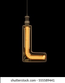 Alphabet L made of light bulb. 3D illustration