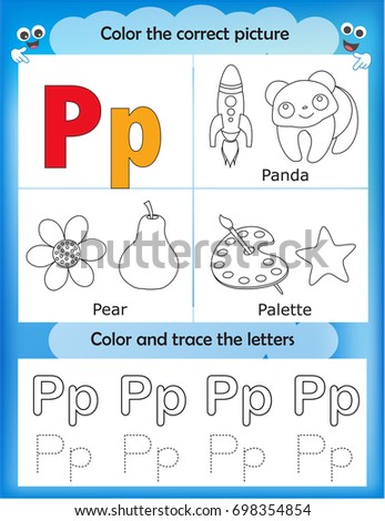 Alphabet Learning Letters Coloring Graphics Printable Worksheet For Preschool Kindergarten Kids Letter P