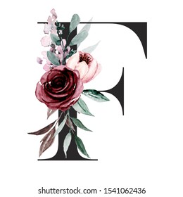 Alphabet Letter F Watercolor Flowers Leaf Stock Illustration 1541062436 ...