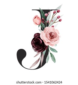 Alphabet Letter J Watercolor Flowers Leaf Stock Illustration 1541062424 ...