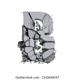 Alphabet Letter Made Of Broken Concrete Block. 3D Illustration Isolated On A White Background.