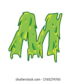 Alphabet M Capital With Green Grime Art Style