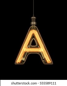 Alphabet A made of light bulb. 3D illustration