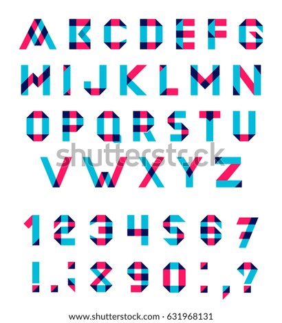 Alphabet Set Fun geometric font.  font with overlapping strokes and mixed colours. Multiply blend mode. Raster version.