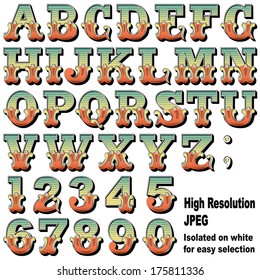 An Alphabet Sit Of Carnival, Circus, Funfair, Fishtail Letters And Numbers.