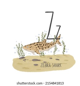 Alphabet spotted shark zebra next to the letter Z