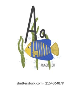 Alphabet Yellow Blue Fish Angel Green Algae Letter A