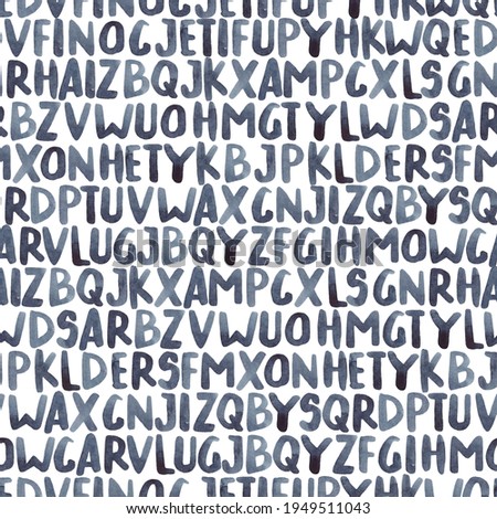 Alphabets pattern. Letters on white background. Abstract seamless alphabet pattern for boys and girls, paper, fashion textile.