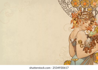 Fondo frutas Alphonse Mucha