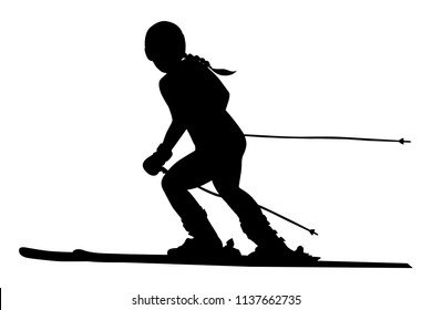 alpine skiing female athlete downhill black silhouette