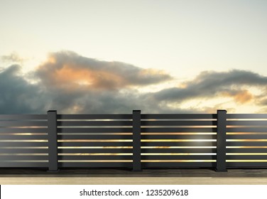 Alu fence. aluminum fence with clouds sky background. 3D illustration