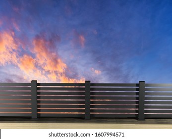  Alu fence. aluminum fence with clouds sky background. 3D illustration 